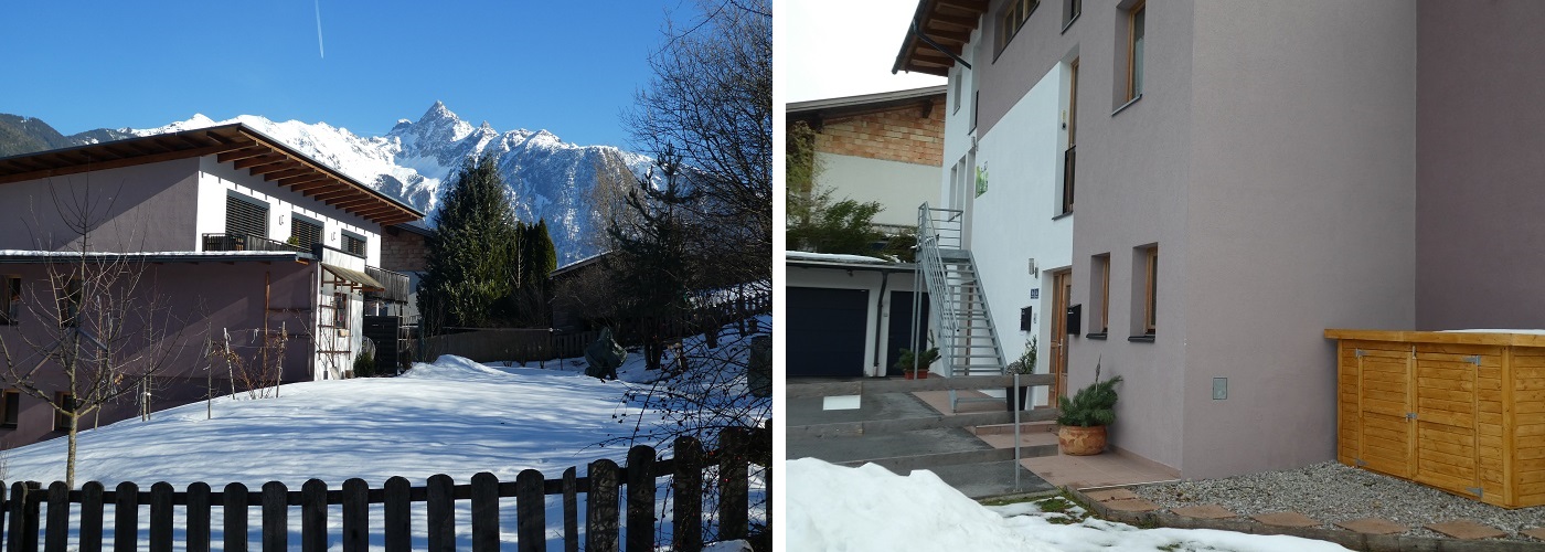 Separater Eingang und Hütte für Sportgeräte Fewo Zum Glück im Ötztal Haus Zum Glueck Winter