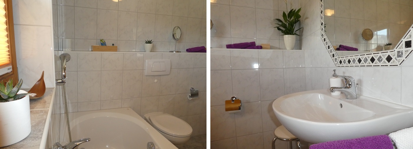 Wellness Badezimmer mit Badewanne und WC Fewo Zum Glück im Ötztal Wellnessbad Badewanne WC